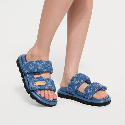 LV Pool Pillow Comfort Mule Blue Denim
