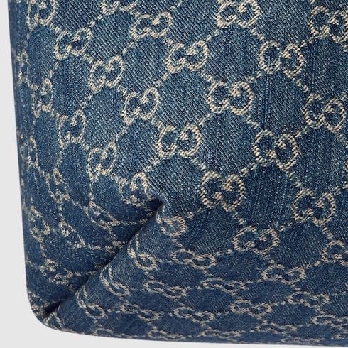 Large Tote Bag With Web GG Denim Detachable Pouch