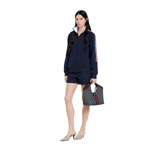Small Tote Bag With Web GG Denim Detachable Pouch