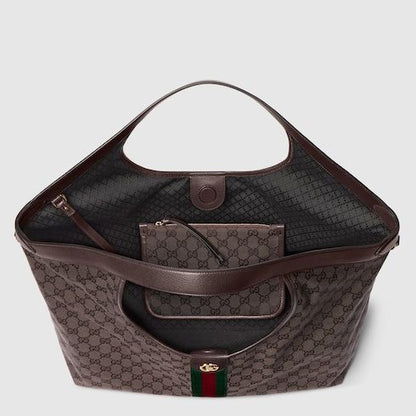Women's Large Tote Bag With Canvas And Leather Trim