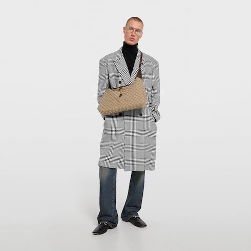 Men's Large Crossbody Bag With GG Canvas And Piston Closure