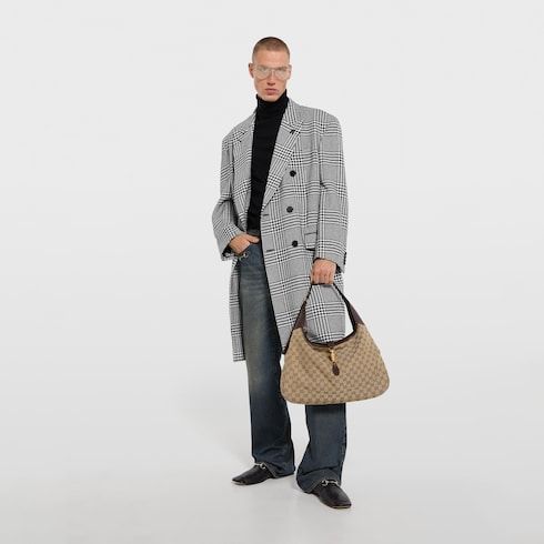 Men's Large Crossbody Bag With GG Canvas And Piston Closure