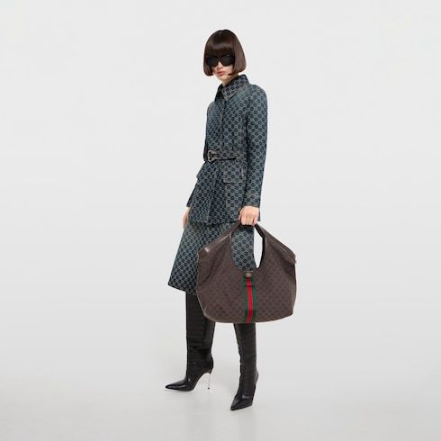 Women's Large Tote Bag With Canvas And Leather Trim