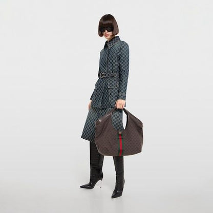 Women's Large Tote Bag With Canvas And Leather Trim