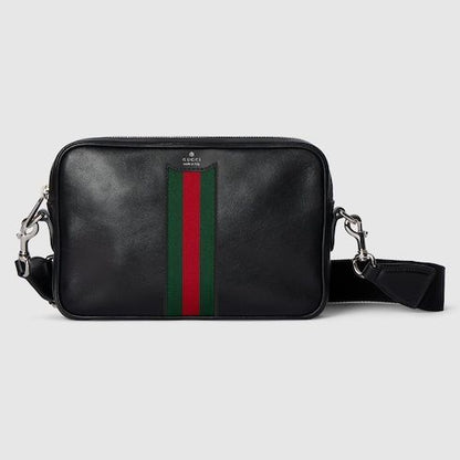 Men's Small Crossbody Bag With Soft Leather And Web Intarsia