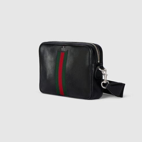 Men's Small Crossbody Bag With Soft Leather And Web Intarsia