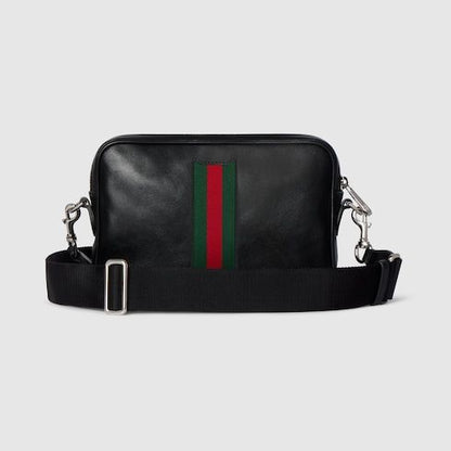 Men's Small Crossbody Bag With Soft Leather And Web Intarsia