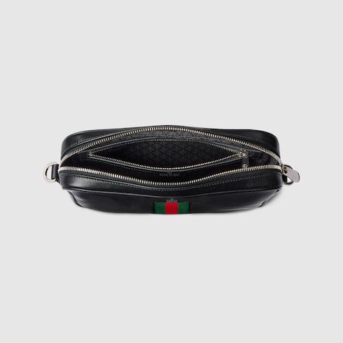 Men's Small Crossbody Bag With Soft Leather And Web Intarsia