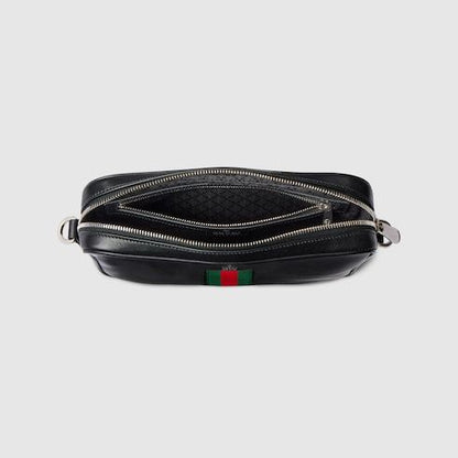 Men's Small Crossbody Bag With Soft Leather And Web Intarsia
