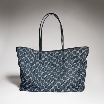 Large Tote Bag With GG Denim And Logo Plaque