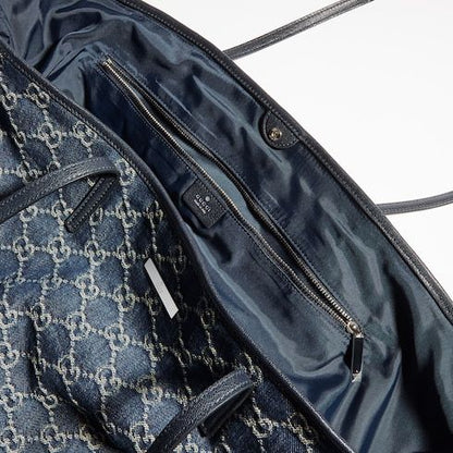 Large Tote Bag With GG Denim And Logo Plaque