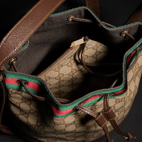 Small Bucket Bag GG Coated Canvas Web