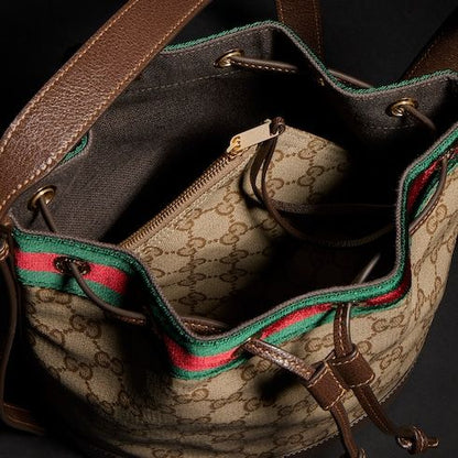 Small Bucket Bag GG Coated Canvas Web