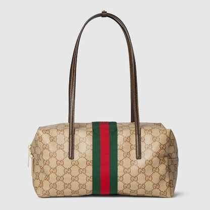 Medium Boston Bag With Web GG Coated Canvas