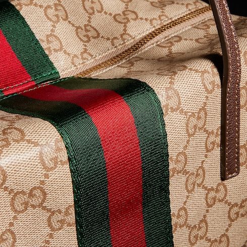 Medium Boston Bag With Web GG Coated Canvas