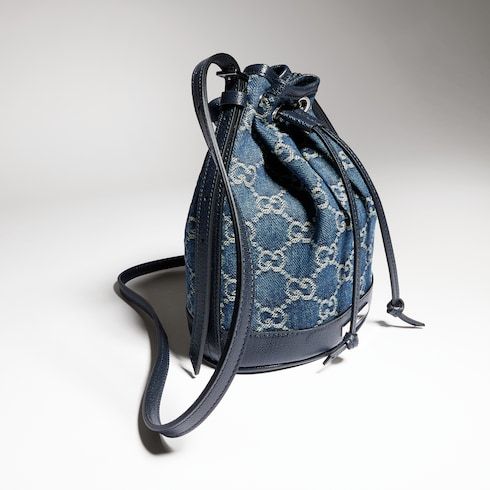 Mini Bucket Bag With GG Denim And Gucci Plaque