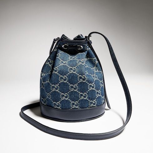 Mini Bucket Bag With GG Denim And Gucci Plaque