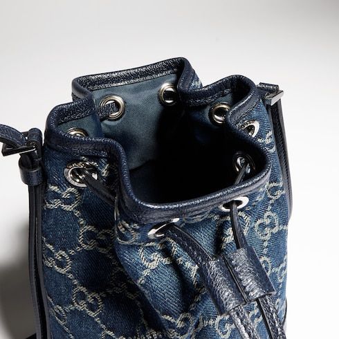 Mini Bucket Bag With GG Denim And Gucci Plaque