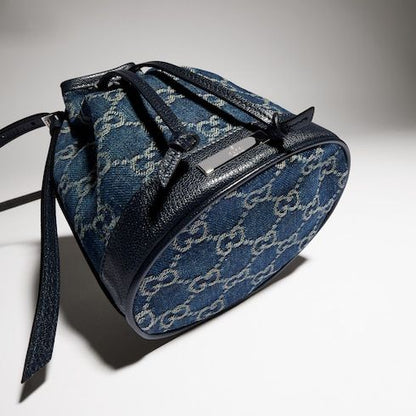 Mini Bucket Bag With GG Denim And Gucci Plaque