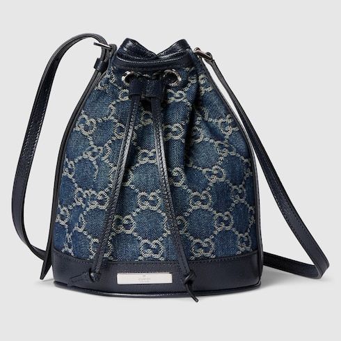 Mini Bucket Bag With GG Denim And Gucci Plaque