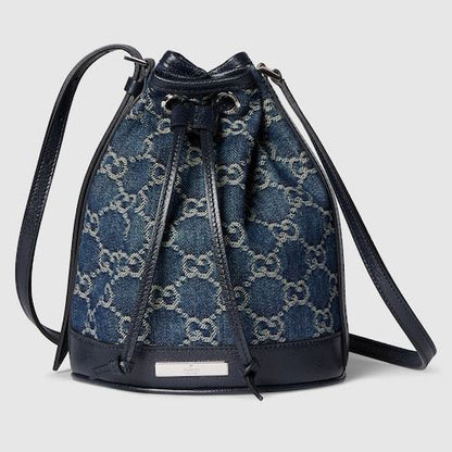 Mini Bucket Bag With GG Denim And Gucci Plaque