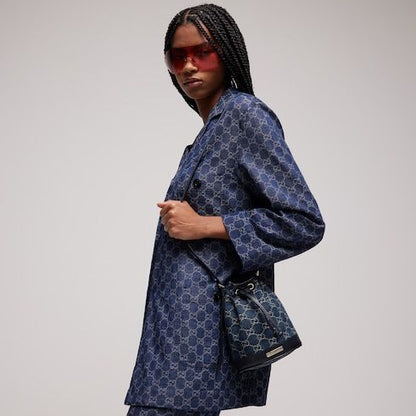 Mini Bucket Bag With GG Denim And Gucci Plaque