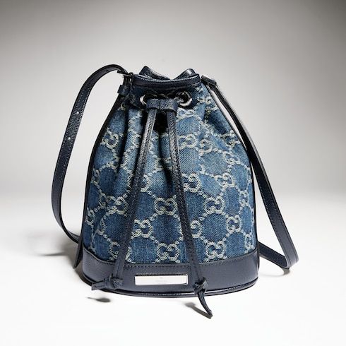 Mini Bucket Bag With GG Denim And Gucci Plaque