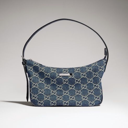Lady Lunetta Small Shoulder Bag GG Denim With Logo Plaque