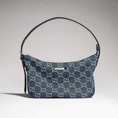 Lady Lunetta Small Shoulder Bag GG Denim With Logo Plaque