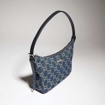 Lady Lunetta Small Shoulder Bag GG Denim With Logo Plaque