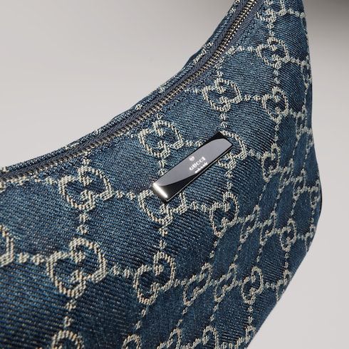 Lady Lunetta Small Shoulder Bag GG Denim With Logo Plaque