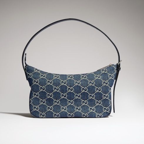 Lady Lunetta Small Shoulder Bag GG Denim With Logo Plaque