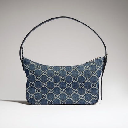 Lady Lunetta Small Shoulder Bag GG Denim With Logo Plaque