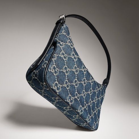 Lady Lunetta Small Shoulder Bag GG Denim With Logo Plaque