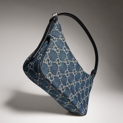 Lady Lunetta Small Shoulder Bag GG Denim With Logo Plaque