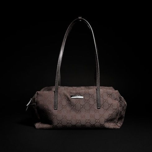 Medium Boston Bag With GG Canvas And Web