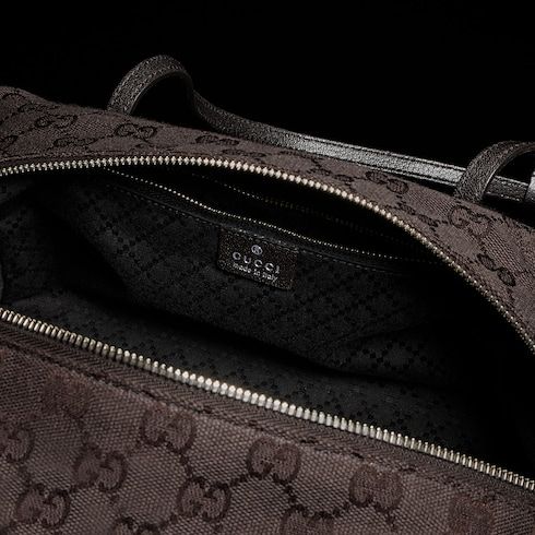 Medium Boston Bag With GG Canvas And Web