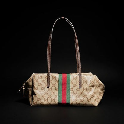 Medium Boston Bag With Web GG Coated Canvas