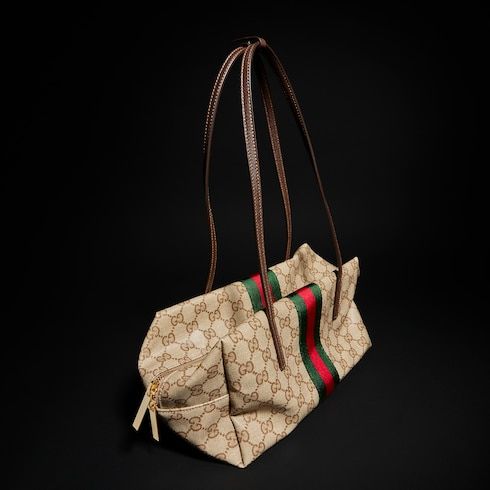 Medium Boston Bag With Web GG Coated Canvas