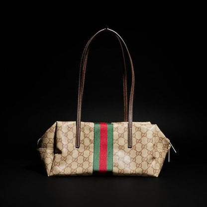 Medium Boston Bag With Web GG Coated Canvas