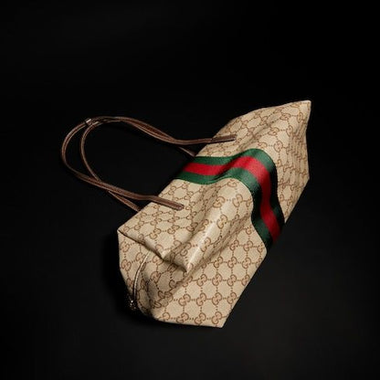 Medium Boston Bag With Web GG Coated Canvas
