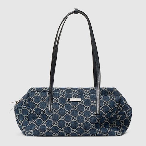 Medium Boston Bag With GG Denim And Web