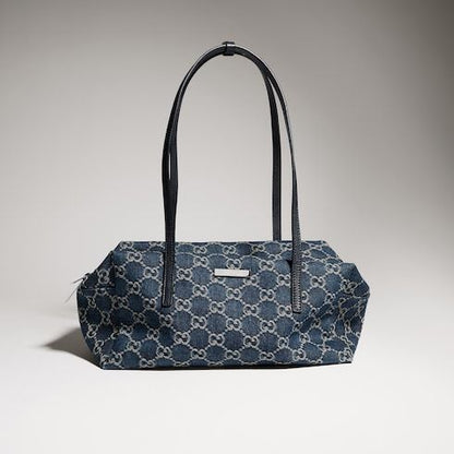 Medium Boston Bag With GG Denim And Web