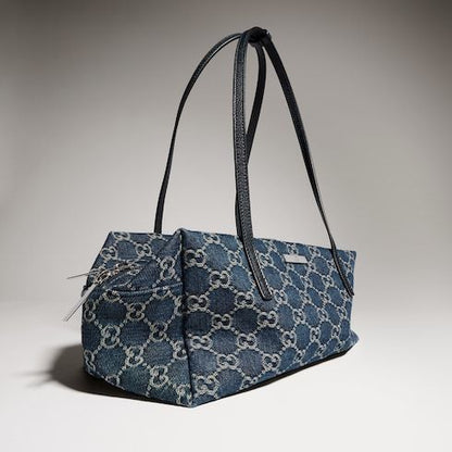 Medium Boston Bag With GG Denim And Web