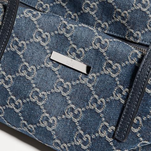 Medium Boston Bag With GG Denim And Web