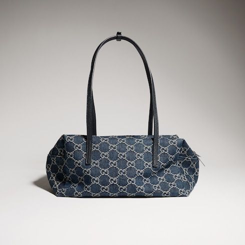 Medium Boston Bag With GG Denim And Web