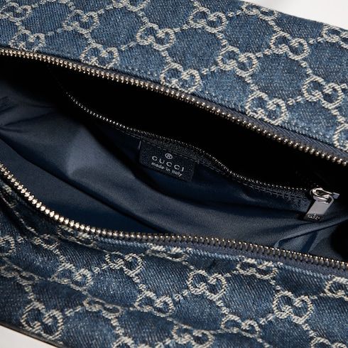Medium Boston Bag With GG Denim And Web