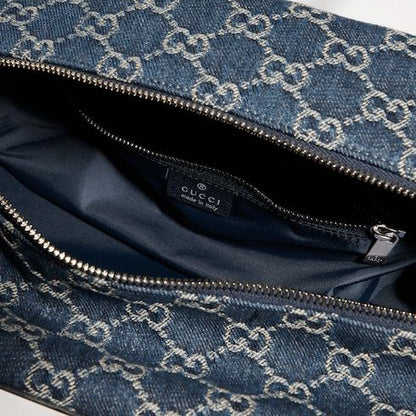 Medium Boston Bag With GG Denim And Web