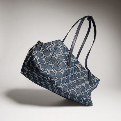 Medium Boston Bag With GG Denim And Web