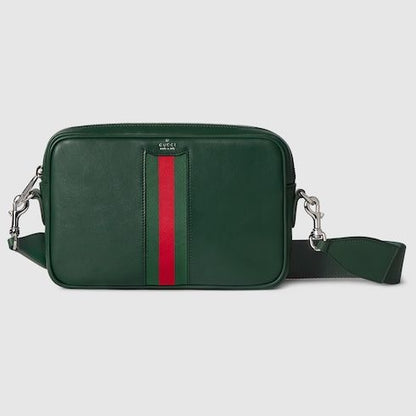Men's Small Crossbody Bag With Leather And Web Intarsia